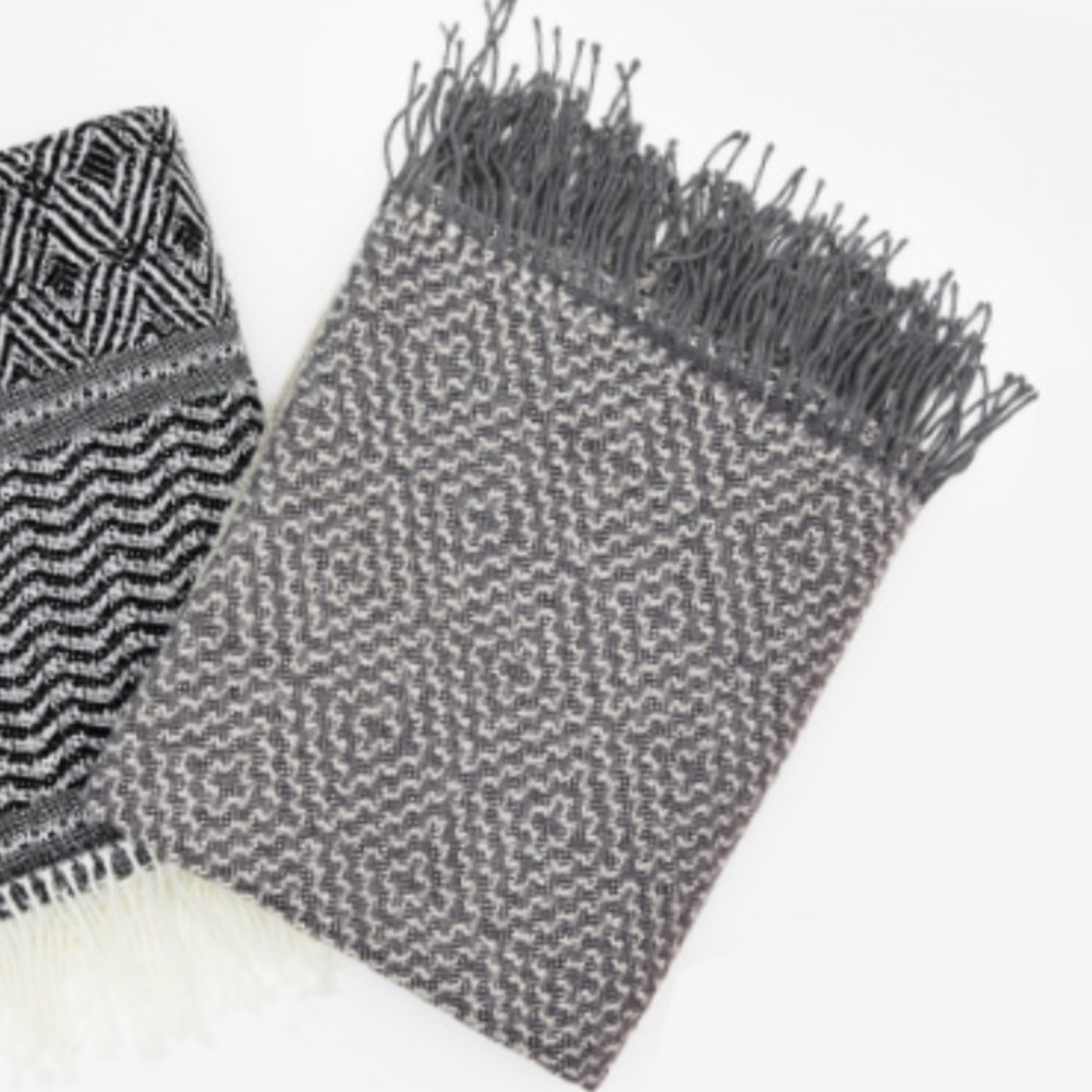 🆕 Geometric Pattern Knit Fringe Throw Blanket GRY
